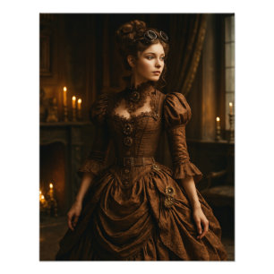 Elegante Steampunk-Victorian-Dame in Braun  Fotodruck