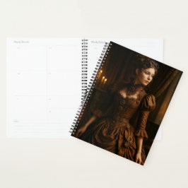 Elegante Steampunk-Victorian-Lady in Braun Planer