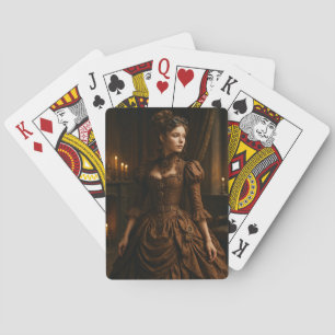 Elegante Steampunk-Victorian-Lady in Braun Spielkarten