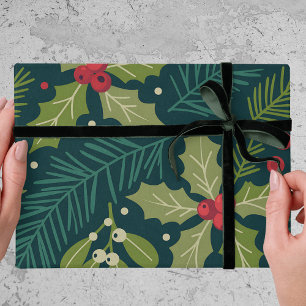 Elegante Stechpalmen-Beeren-Grün-Weihnachtsgeschen Geschenkpapier