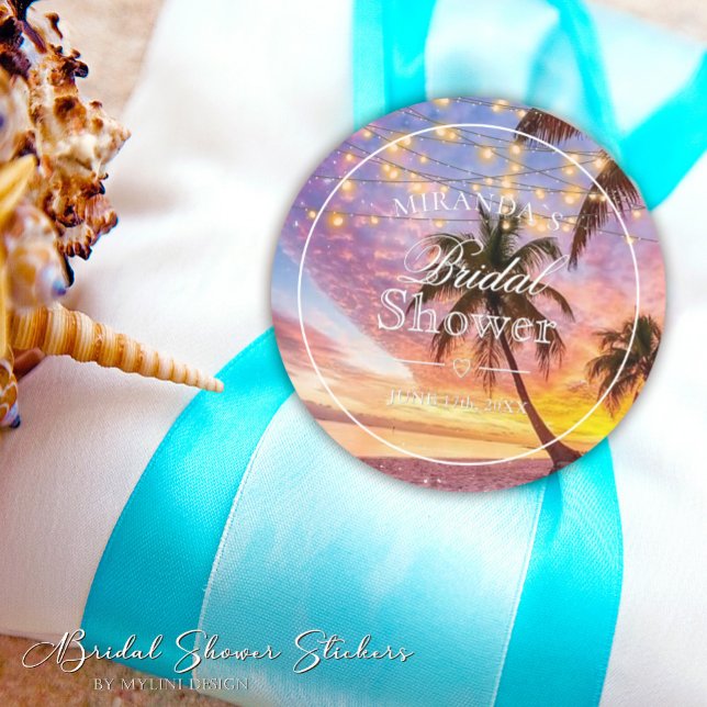 Elegante Sterne am Sunset Summer Beach Brautparty Runder Aufkleber (Von Creator hochgeladen)
