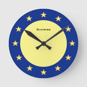 Elegante Sterne auf Blau und Gelb Runde Wanduhr