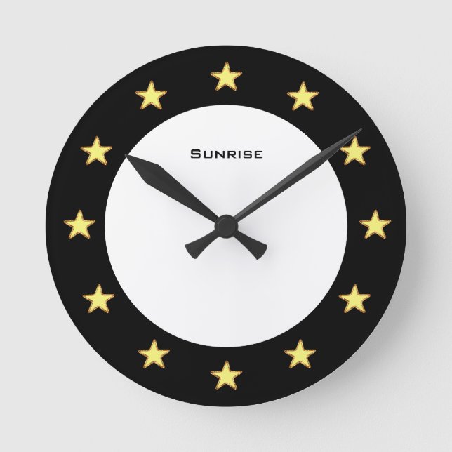 Elegante Sterne auf Schwarz und Weiß Runde Wanduhr (Vorderseite)