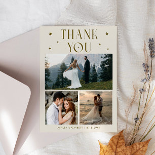 Elegante Sterne-Hochzeit Multi-Foto-Cream Dankeskarte