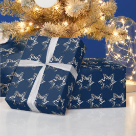 Elegante Sterne Muster Weihnachts-Imitate Silver B Geschenkpapier