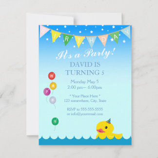 Elegante Sterne & Rubber Duck Blue Geburtstag Einladung