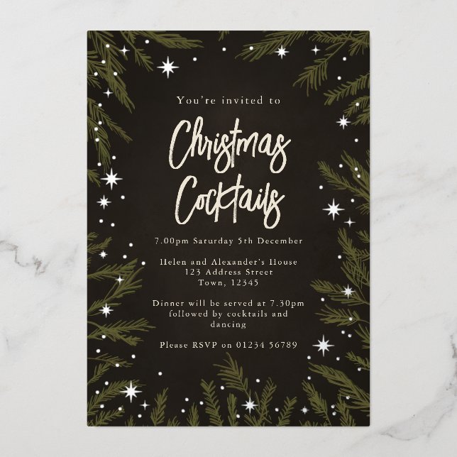 Elegante Sterne Weihnachtscocktails Einladung (Vorderseite)