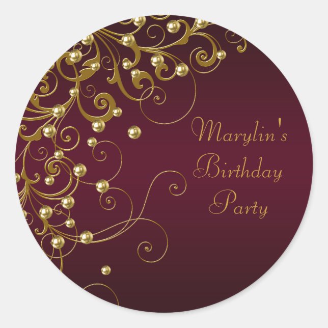 Elegante Sticker für Burgindy und Gold Swirl (Vorderseite)