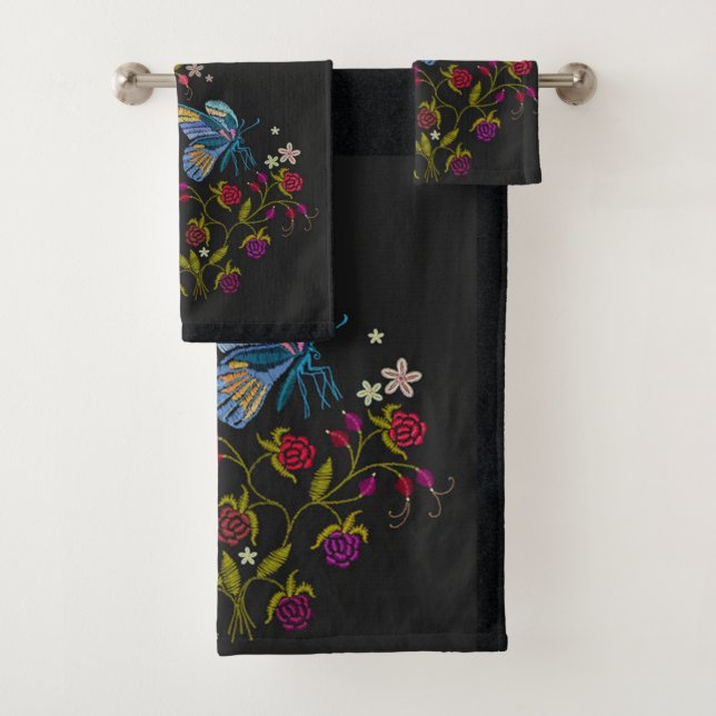 Elegante Stickereien Stilmuster Blume Butterfly Badhandtuch Set (Insitu)