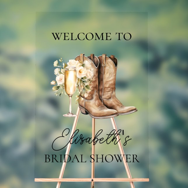 Elegante Stiefel & Bubbly Brautparty Begrüßungszei Acrylschild (Neutral)