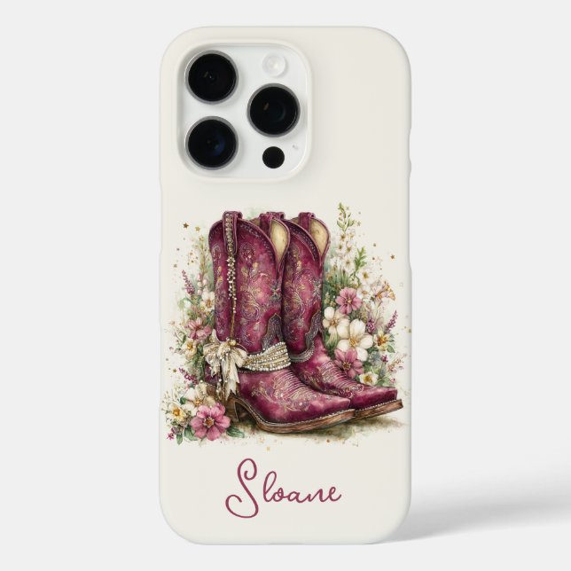 Elegante Stiefel mit Blumen monogrammiert iPhone 16 Pro Hülle (Rückseite)
