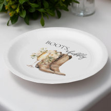 Elegante Stiefel und Bubbly Brautparty Paper Plate