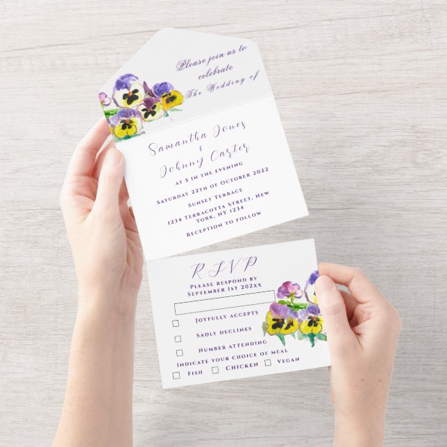 Elegante Stiefmütterchen Blumenzwiebeln All In One Einladung (Abreißen)