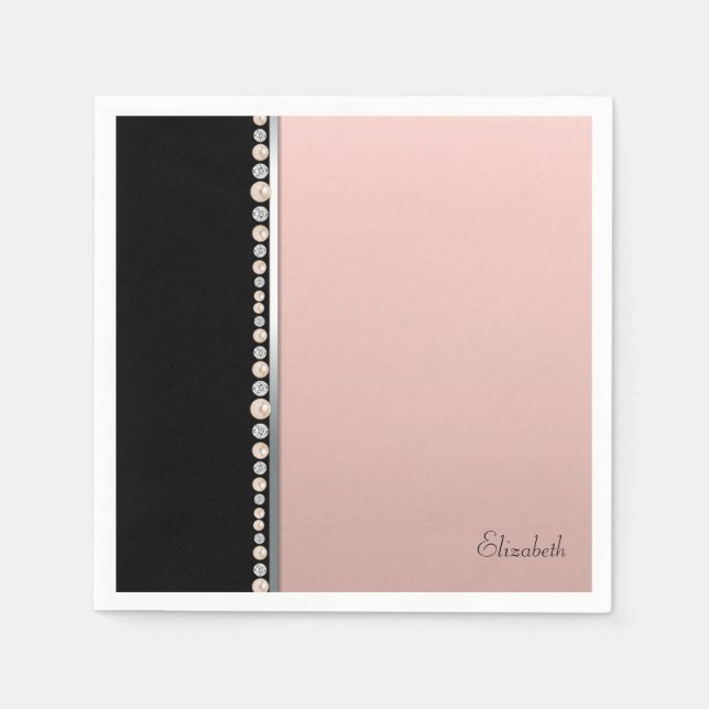 Elegante Stilftige Perlen Diamonds Black Pink Serviette (Vorderseite)