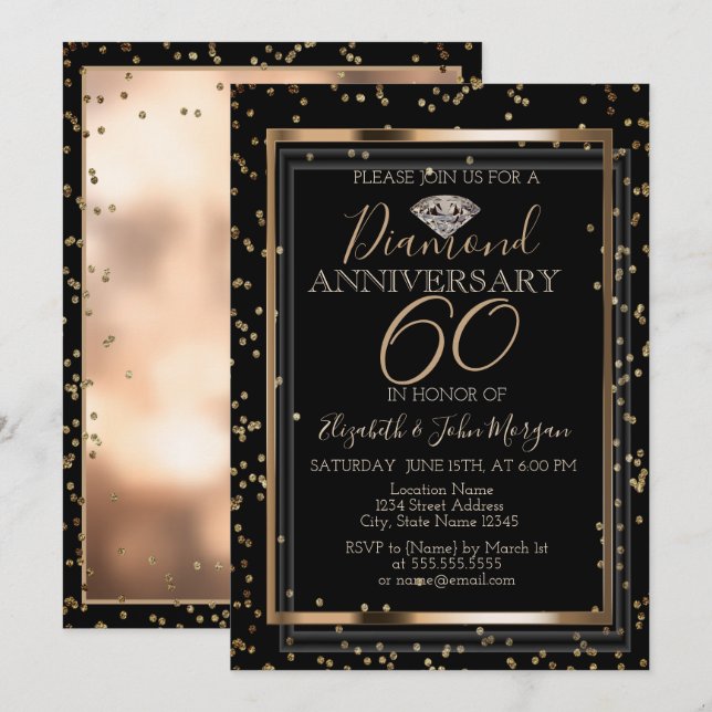 Elegante stilistische Diamanten, Frame Wedding Ann Einladung (Vorne/Hinten)