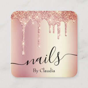 Elegante stilistische Rose Gold Glitzer Tropfen N Quadratische Visitenkarte