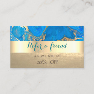 Elegante, stilvolle Blue Gold Marble Referenzkarte Empfehlungskarte