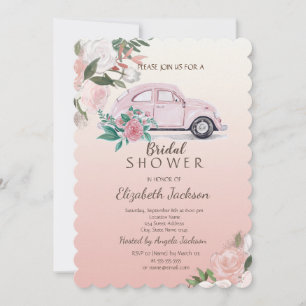 Elegante, stilvolle Blumen rosa Auto Brautparty Einladung