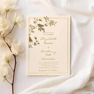 Elegante stilvolle elfenbeinfarbene goldene Blumen Einladung