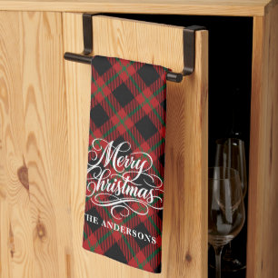 Elegante stilvolle Frohe Weihnachten Schrift Karo Geschirrtuch