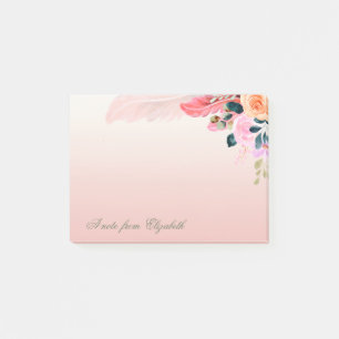 Elegante Stilvolle Girly Watercolor Blume Feather Post-it Klebezettel