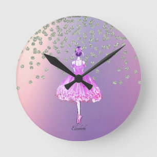 Elegante stilvolle glänzende Diamant-Ballerina  Runde Wanduhr