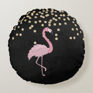 Elegante stilvolle goldene Diamanten rosa Flamingo Rundes Kissen