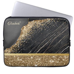 Elegante stilvolle goldene Glitter-Pailletten schw Laptopschutzhülle
