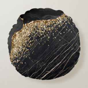 Elegante stilvolle goldene Glitter-Pailletten schw Rundes Kissen
