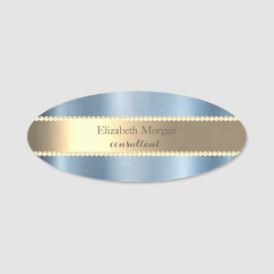 Elegante stilvolle goldene Perlen blau metallisch Namensschild