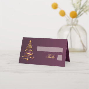 Elegante stilvolle goldene Weihnachtsbaum-Hochzeit Platzkarte