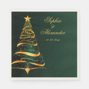 Elegante stilvolle goldene Weihnachtsbaum-Hochzeit Serviette