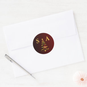 Elegante stilvolle goldene Weihnachtsbaum-Monogram Runder Aufkleber
