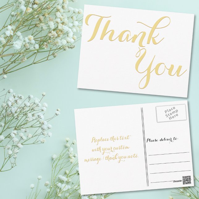 Elegante stilvolle Imitate Gold Script White Viele Postkarte (Elegant Stylish Faux Gold Script White Thank You Postcard)