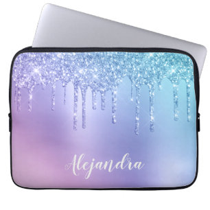 Elegante, stilvolle Kick-Blue & lila Glitzer Tropf Laptopschutzhülle