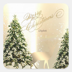 Elegante, stilvolle Kiefern, Weihnachts-Rentiere Quadratischer Aufkleber