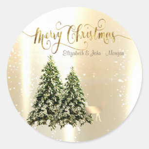 Elegante, stilvolle Kiefern, Weihnachtsrentier Runder Aufkleber