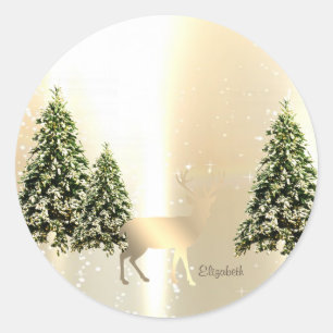 Elegante, stilvolle Kiefern, Weihnachtsrentier Runder Aufkleber