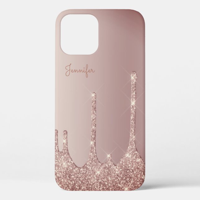 Elegante, stilvolle Kupfergold-Rose-Glitzer-Tropfe Case-Mate iPhone Hülle (Rückseite)