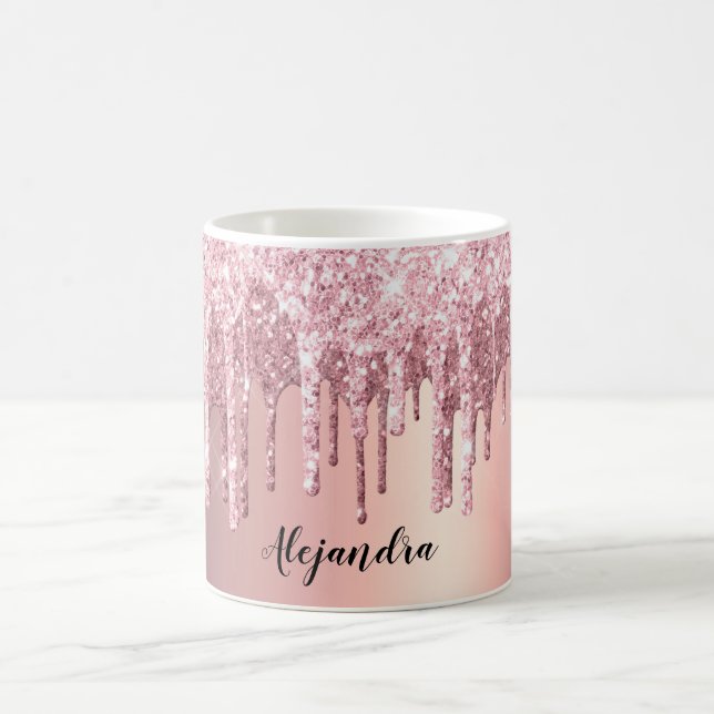 Elegante, stilvolle Kupfergold-Rose-Glitzer-Tropfe Kaffeetasse (Mittel)