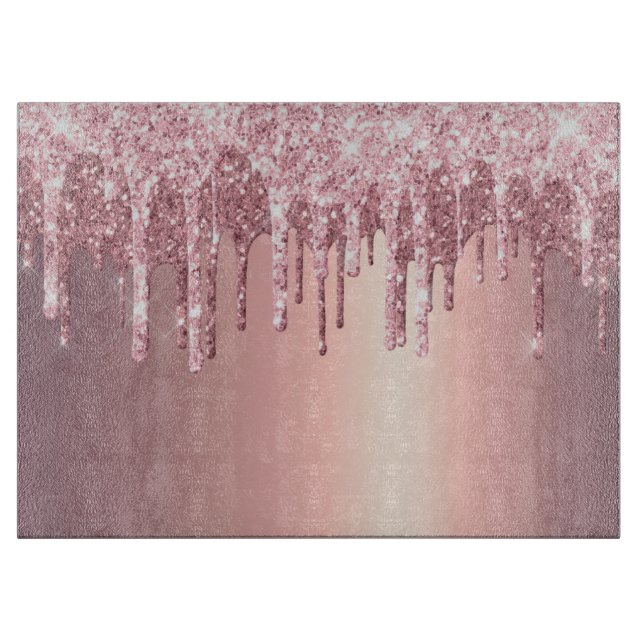 Elegante, stilvolle Kupfergold-Rose-Glitzer-Tropfe Schneidebrett (Vorderseite)