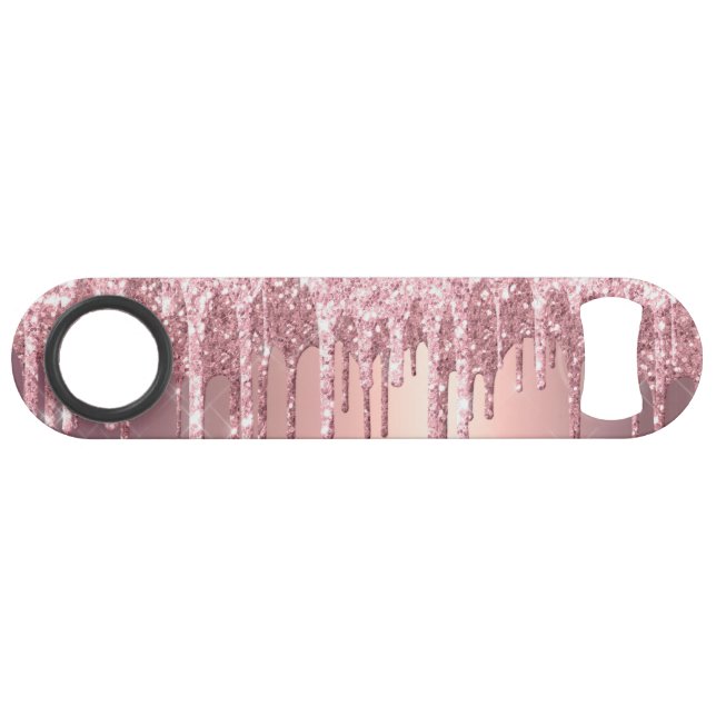 Elegante, stilvolle Kupfergold-Rose-Glitzer-Tropfe Speed Flaschenöffner (Rückseite Horizontal)