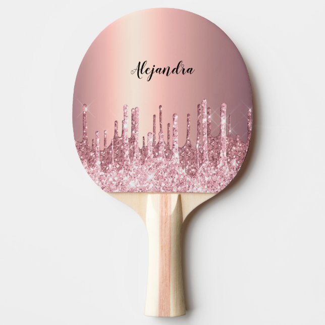 Elegante, stilvolle Kupfergold-Rose-Glitzer-Tropfe Tischtennis Schläger (Vorderseite)
