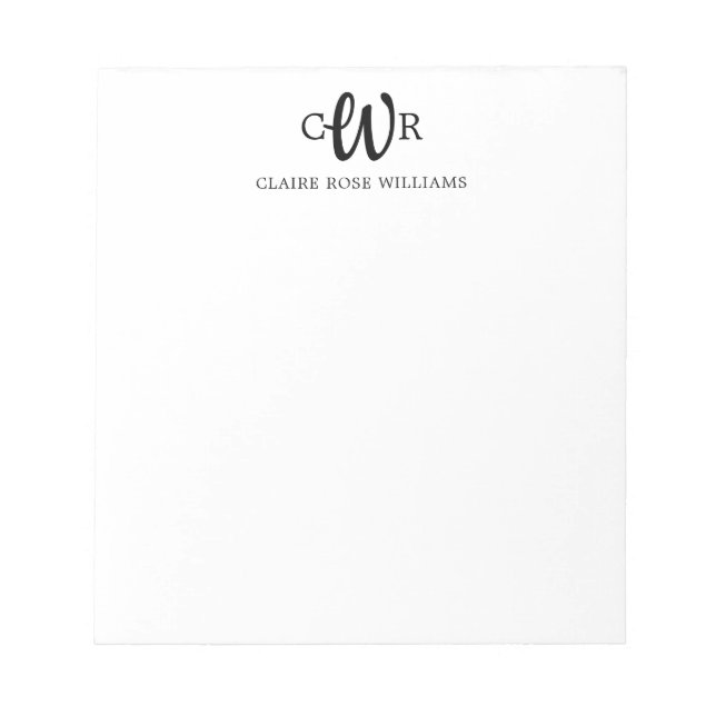 Elegante Stilvolle moderne 3 Monogram, Initialskri Notizblock (Vorderseite)