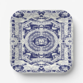Elegante stilvolle moderne, blaue Barockdekoration Pappteller