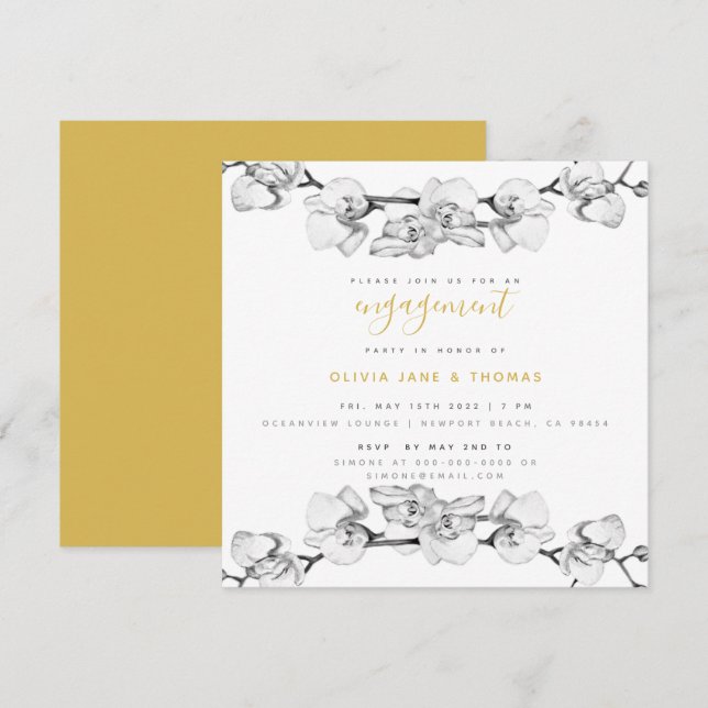 Elegante stilvolle, moderne, florale Engagement Pa Einladung (Vorne/Hinten)