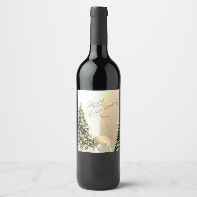 Elegante, stilvolle Pinienbäume, Weihnachtsmann Weinetikett (Vorderseite)