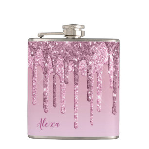 Elegante stilvolle Rosa Rosa Gold Glitzer Tropfen Flachmann