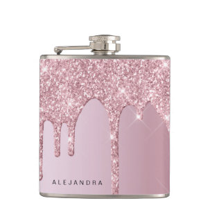 Elegante stilvolle Rosa Rosa Gold Glitzer Tropfen Flachmann