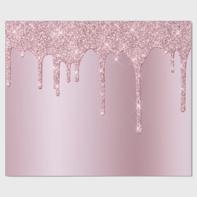 Elegante stilvolle Rosa Rosa Gold Glitzer Tropfen Geschenkpapier (Flach)